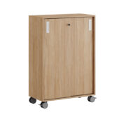 Origpic d — Småland Skjutdörrskåp ek med hjul – Bredd 80 cm x Höjd 116 cm, Vit, grå eller ek. Från: