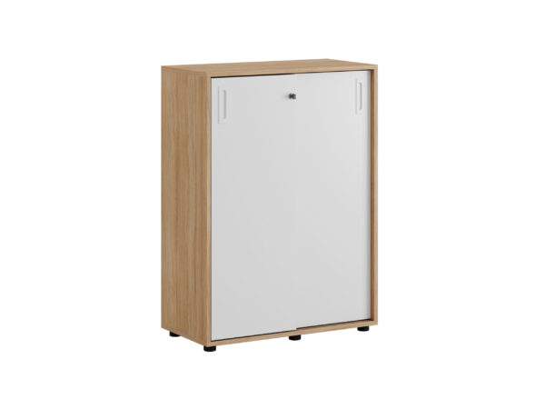 Origpic b ea — Småland Skjutdörrskåp ek med plastfötter – Bredd 80 cm x Höjd 109 cm, Vit, grå eller ek. Från: