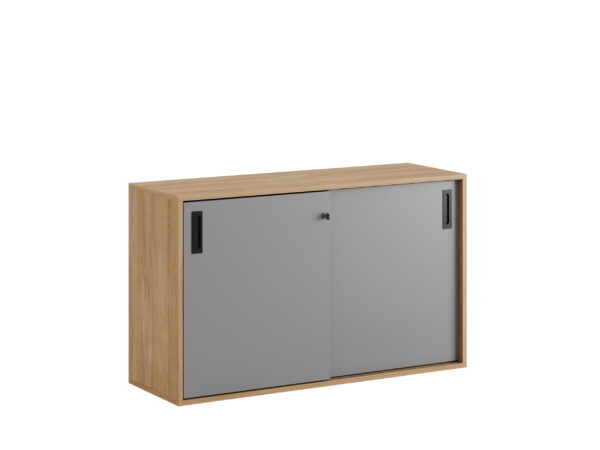 Origpic — Småland Skjutdörrskåp ek – Bredd 120 cm x Höjd 72 cm, Vit, grå eller ek. Från: