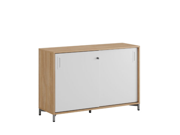 Origpic d d — Småland Skjutdörrskåp ek med metallfötter – Bredd 120 cm x Höjd 80 cm, Vit, grå eller ek. Från: