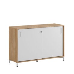 Origpic f — Småland Skjutdörrskåp ek med metallfötter – Bredd 120 cm x Höjd 80 cm, Vit, grå eller ek. Från: