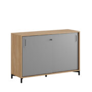 Origpic ee — Småland Skjutdörrskåp ek med metallfötter – Bredd 120 cm x Höjd 80 cm, Vit, grå eller ek. Från: