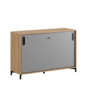 Origpic a d — Småland Skjutdörrskåp ek med metallfötter – Bredd 120 cm x Höjd 80 cm, Vit, grå eller ek. Från: