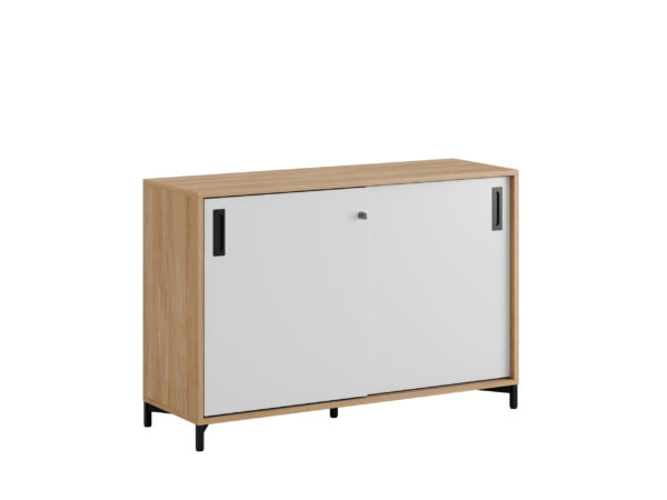 Origpic ee — Småland Skjutdörrskåp ek med metallfötter – Bredd 120 cm x Höjd 80 cm, Vit, grå eller ek. Från: