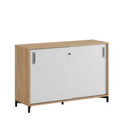 Origpic e — Småland Skjutdörrskåp ek med metallfötter – Bredd 120 cm x Höjd 80 cm, Vit, grå eller ek. Från: