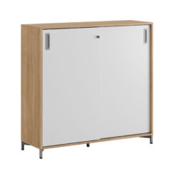 Origpic dfc — Småland Skjutdörrskåp ek med metallfötter – Bredd 120 cm x Höjd 115,5 cm, Vit, grå eller ek. Frå