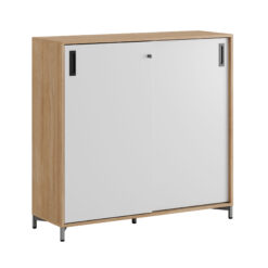 Origpic cb — Småland Skjutdörrskåp ek med metallfötter – Bredd 120 cm x Höjd 115,5 cm, Vit, grå eller ek. Från
