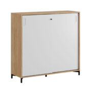 Origpic a e — Småland Skjutdörrskåp ek med metallfötter – Bredd 120 cm x Höjd 115,5 cm, Vit, grå eller ek. Frå