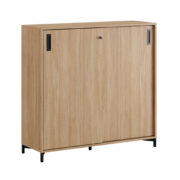 Origpic b be c — Småland Skjutdörrskåp ek med metallfötter – Bredd 120 cm x Höjd 115,5 cm, Vit, grå eller ek. F