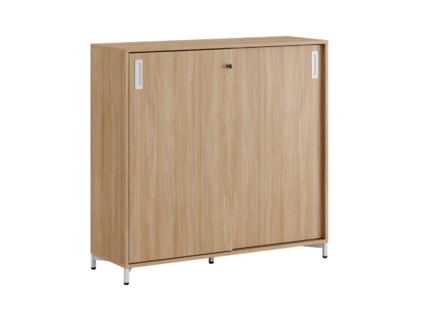 Origpic c d — Småland Skjutdörrskåp ek med metallfötter – Bredd 120 cm x Höjd 115,5 cm, Vit, grå eller ek. Frå