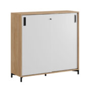 Origpic d c — Småland Skjutdörrskåp ek med metallfötter – Bredd 120 cm x Höjd 115,5 cm, Vit, grå eller ek. Frå