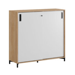 Origpic d c — Småland Skjutdörrskåp ek med metallfötter – Bredd 120 cm x Höjd 115,5 cm, Vit, grå eller ek. Frå