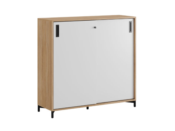 Origpic d c — Småland Skjutdörrskåp ek med metallfötter – Bredd 120 cm x Höjd 115,5 cm, Vit, grå eller ek. Frå