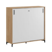 Origpic db — Småland Skjutdörrskåp ek med metallfötter – Bredd 120 cm x Höjd 115,5 cm, Vit, grå eller ek. Från