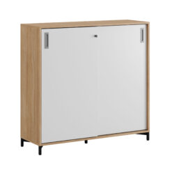 Origpic db — Småland Skjutdörrskåp ek med metallfötter – Bredd 120 cm x Höjd 115,5 cm, Vit, grå eller ek. Från