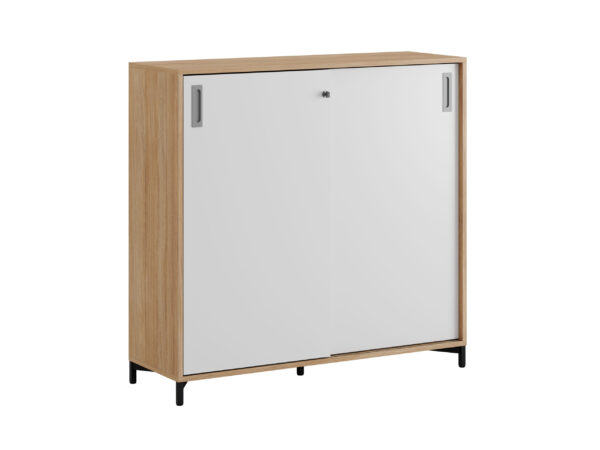 Origpic db — Småland Skjutdörrskåp ek med metallfötter – Bredd 120 cm x Höjd 115,5 cm, Vit, grå eller ek. Från