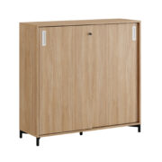 Origpic e a a — Småland Skjutdörrskåp ek med metallfötter – Bredd 120 cm x Höjd 115,5 cm, Vit, grå eller ek. Fr