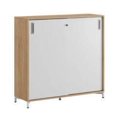 Origpic ed b a — Småland Skjutdörrskåp ek med metallfötter – Bredd 120 cm x Höjd 115,5 cm, Vit, grå eller ek. F