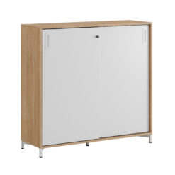 Origpic f c — Småland Skjutdörrskåp ek med metallfötter – Bredd 120 cm x Höjd 115,5 cm, Vit, grå eller ek. Frå
