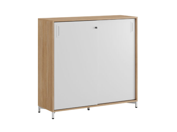 Origpic f c — Småland Skjutdörrskåp ek med metallfötter – Bredd 120 cm x Höjd 115,5 cm, Vit, grå eller ek. Frå