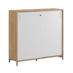Småland Skjutdörrskåp ek med metallfötter – Bredd 120 cm x Höjd 115,5 cm, Vit, grå eller ek. Från: