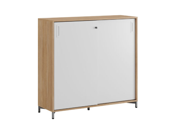 Småland Skjutdörrskåp ek med metallfötter – Bredd 120 cm x Höjd 115,5 cm, Vit, grå eller ek. Från: