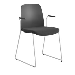 Origpic f — Choice – Stol med tygsits, plastrygg , vita medar och armstöd.