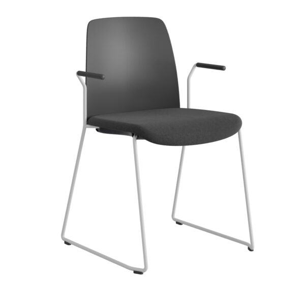 Origpic f — Choice – Stol med tygsits, plastrygg , vita medar och armstöd.