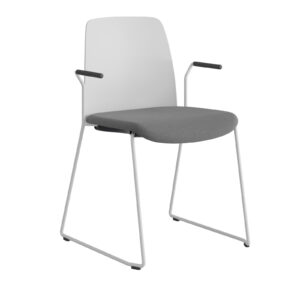 Origpic — Choice – Stol med tygsits, plastrygg , vita medar och armstöd.