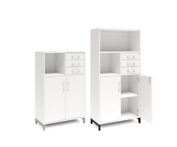 Bokhylla med delvis dörrar & lådor DNA – VIT – 2 storlekar. Från: