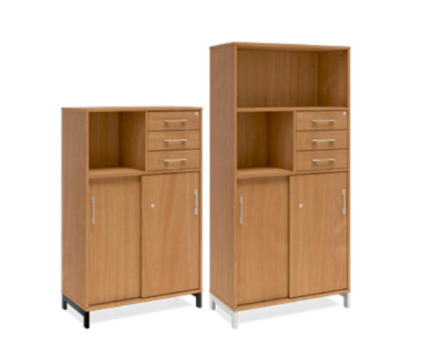 Bokhylla med delvis skjutdörrar & lådor DNA – BOK- 2 storlekar. Från: