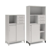 Bokhylla med delvis skjutdörrar & lådor DNA – LJUSGRÅ – 2 storlekar. Från: