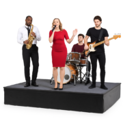 Fällbar scen på hjul med halkfri matta – portabel och professionell scenlösning