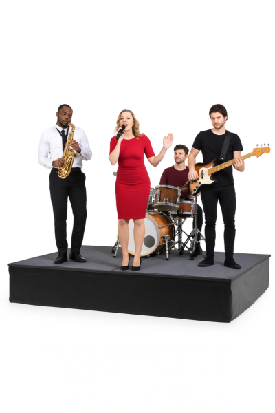 Fällbar scen på hjul med halkfri matta – portabel och professionell scenlösning