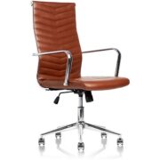 Juel – Konferensstol i brunt konstläder med armstöd