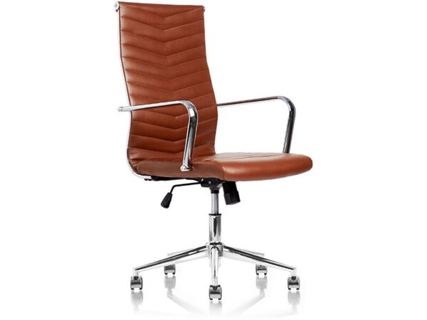 Juel – Konferensstol i brunt konstläder med armstöd