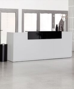 Receptionsdisk DNA – Inkl. elektriskt sitt- och ståbord, 260 cm, Ljusgrå