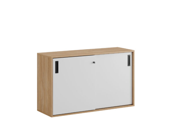 Småland Skjutdörrskåp ek – Bredd 120 cm x Höjd 72 cm, Vit, grå eller ek. Från: