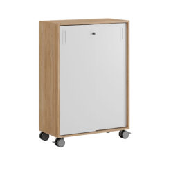 Småland Skjutdörrskåp ek med hjul – Bredd 80 cm x Höjd 116 cm, Vit, grå eller ek. Från:
