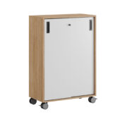 Småland Skjutdörrskåp ek med hjul – Bredd 80 cm x Höjd 116 cm, Vit, grå eller ek. Från: