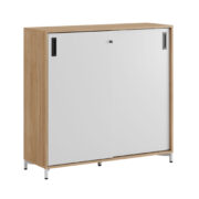 Småland Skjutdörrskåp ek med metallfötter – Bredd 120 cm x Höjd 115,5 cm, Vit, grå eller ek. Från: