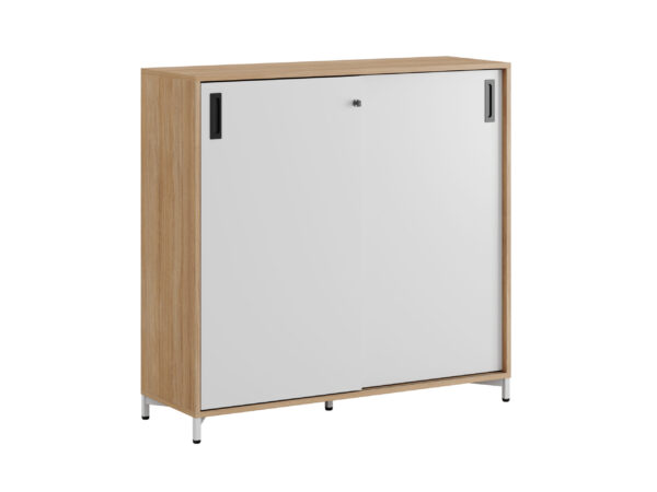 Småland Skjutdörrskåp ek med metallfötter – Bredd 120 cm x Höjd 115,5 cm, Vit, grå eller ek. Från: