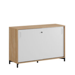 Småland Skjutdörrskåp ek med metallfötter – Bredd 120 cm x Höjd 80 cm, Vit, grå eller ek. Från: