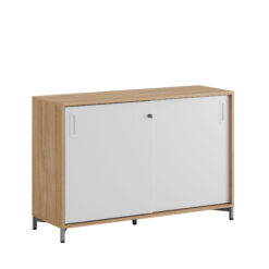 Småland Skjutdörrskåp ek med metallfötter – Bredd 120 cm x Höjd 80 cm, Vit, grå eller ek. Från: