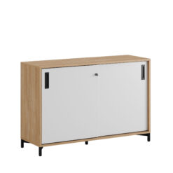 Småland Skjutdörrskåp ek med metallfötter – Bredd 120 cm x Höjd 80 cm, Vit, grå eller ek. Från: