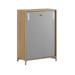 Småland Skjutdörrskåp ek med metallfötter – Bredd 80 cm x Höjd 115,5 cm, Vit, grå eller ek. Från: