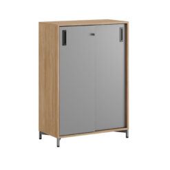 Småland Skjutdörrskåp ek med metallfötter – Bredd 80 cm x Höjd 115,5 cm, Vit, grå eller ek. Från: