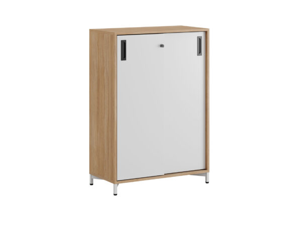 Småland Skjutdörrskåp ek med metallfötter – Bredd 80 cm x Höjd 115,5 cm, Vit, grå eller ek. Från: