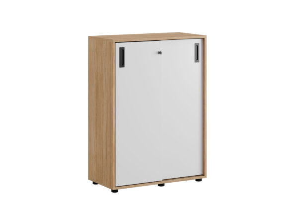 Småland Skjutdörrskåp ek med plastfötter – Bredd 80 cm x Höjd 109 cm, Vit, grå eller ek. Från: