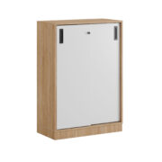 Småland Skjutdörrskåp ek med sockel – Bredd 80 cm x Höjd 115,5 cm, Vit, grå eller ek. Från: